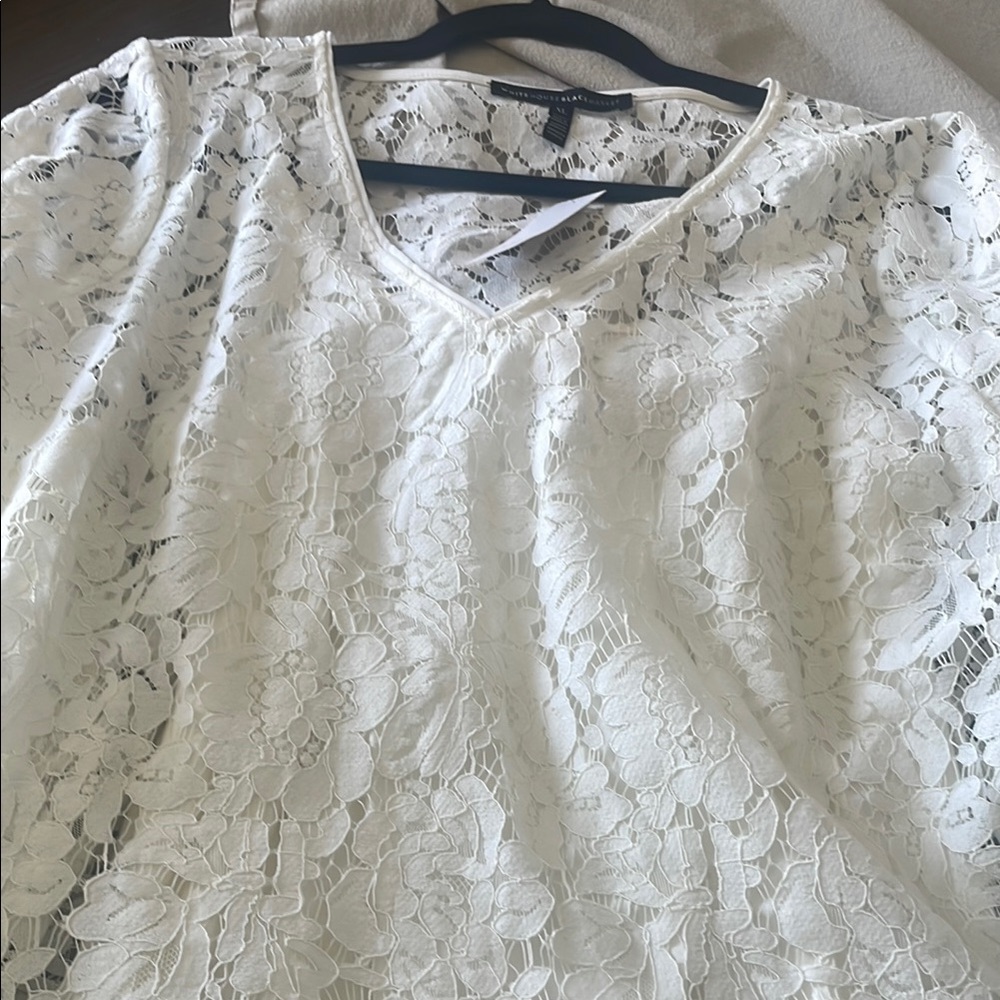 White Lace V-Neck Blouse